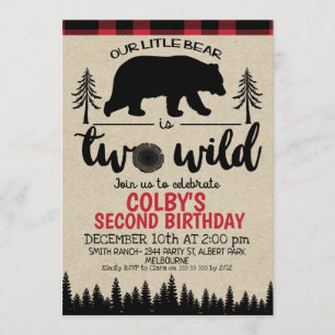 Lumberjack Two Wild Bear 2nd Birthday Invitation