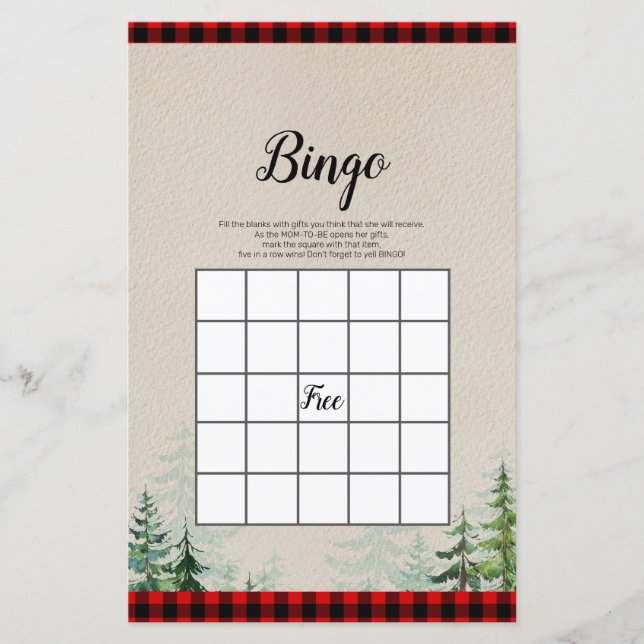 Lumberjack Watercolor Bingo Game (Front)