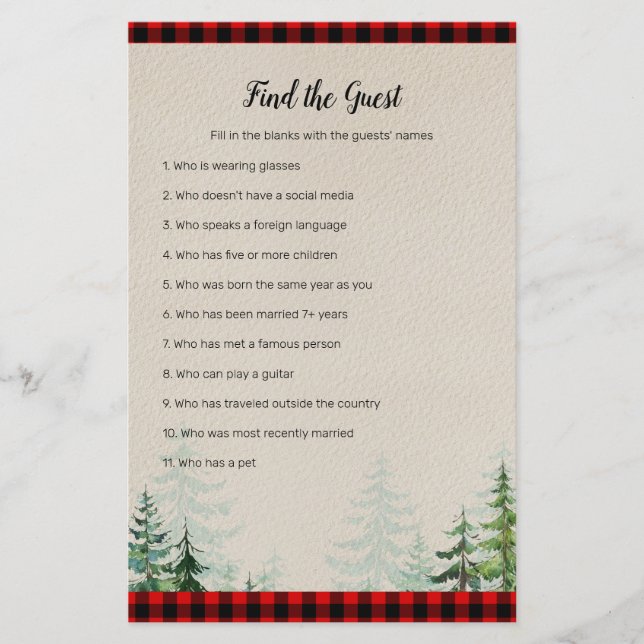 Lumberjack Watercolor Find the Guest game (Front)