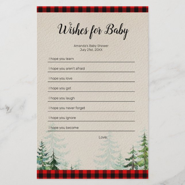 Lumberjack Watercolor Wishes for Baby Game (Front)