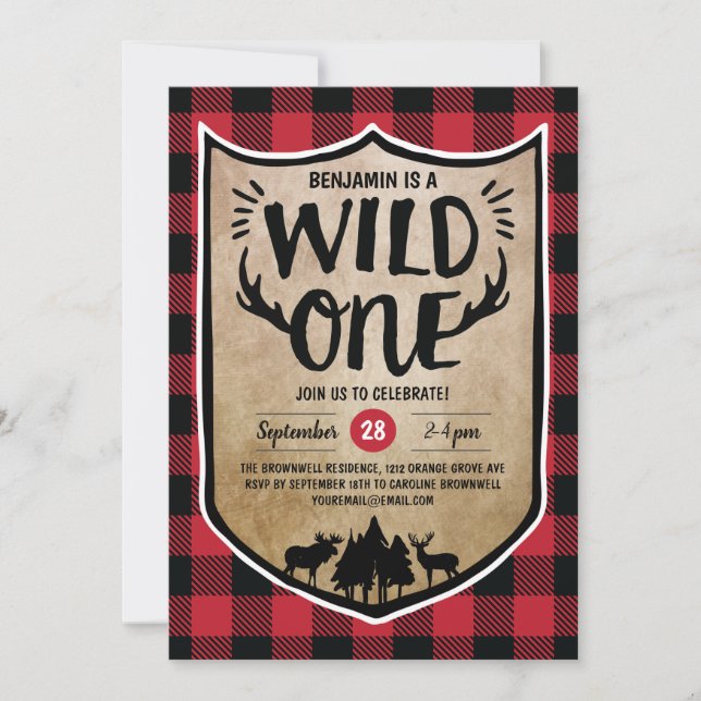 Lumberjack Wild One Boys 1st Birthday Party Invitation (Front)
