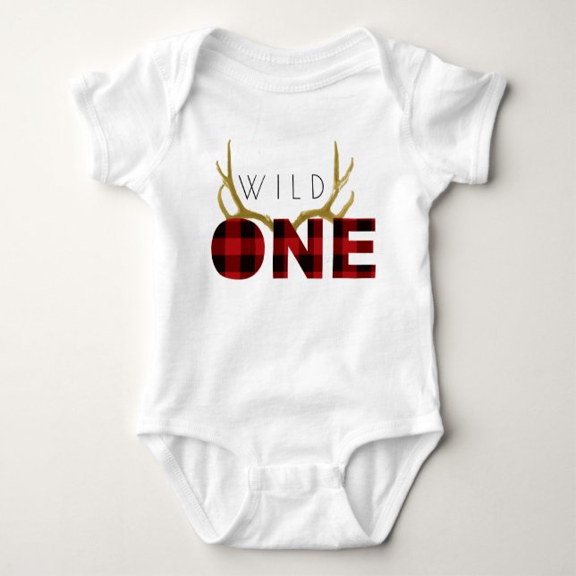 Lumberjack Wild One | First Birthday Baby Bodysuit (Front)