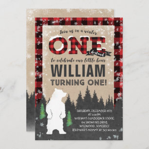 Lumberjack Winter ONEderland Birthday Invitation