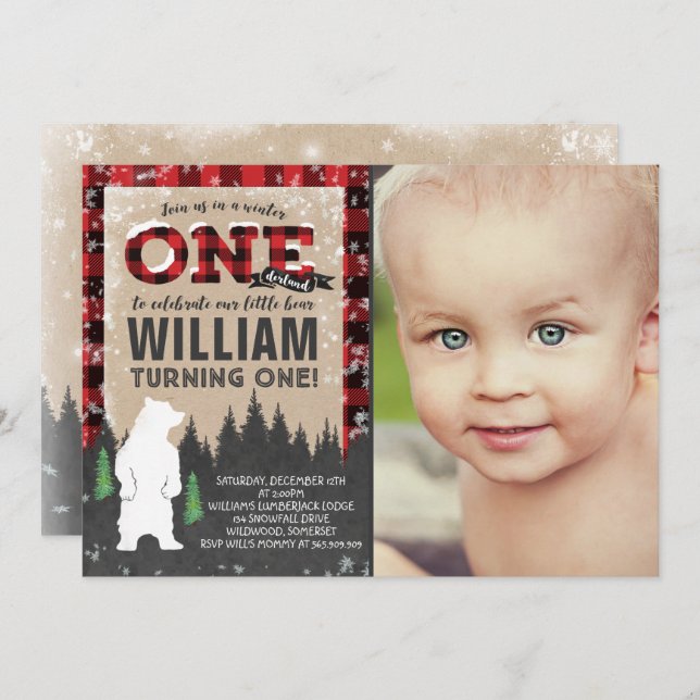 Lumberjack Winter ONEderland Birthday Invitation (Front/Back)