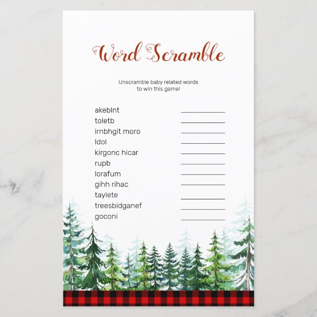 Lumberjack Word Scramble Game (Front)