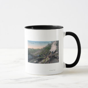 Lumberjacks Carrying Logs over Gulch by Cable Mug