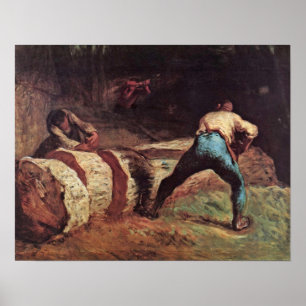 Lumberjacks sawing wood by Jean-Francois Millet Poster