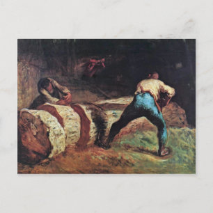 Lumberjacks Sawing Wood By Millet (Best Quality) Postcard