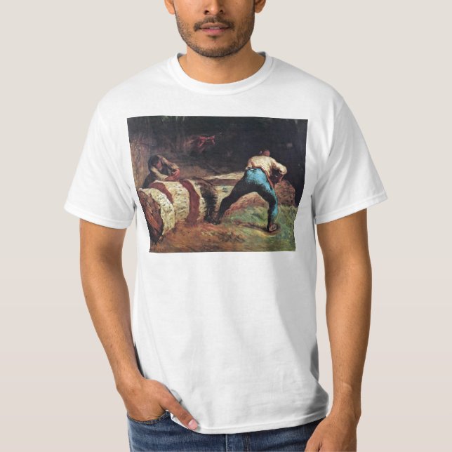 Lumberjacks Sawing Wood By Millet  (Best Quality) T-Shirt (Front)