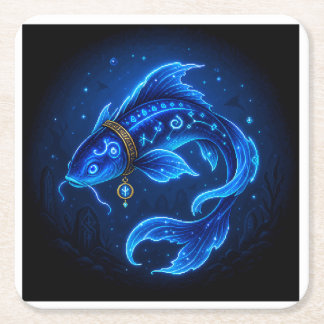 Lumenfin Neon Blue Fantasy Fish Square Paper Coaster