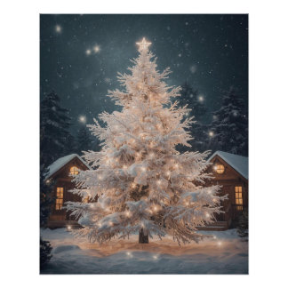 Lumineo White Christmas Tree & Cabins Poster