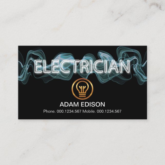 Luminescent Blue Electric Lightning Electrician Business Card (Front)
