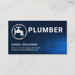 Luminescent Blue Flood Water Drops Plumbing Business Card