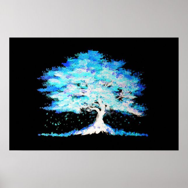 Luminescent Blue Tree Poster (Front)