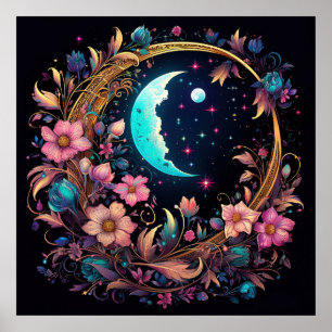Luminescent Floral Crescent Poster