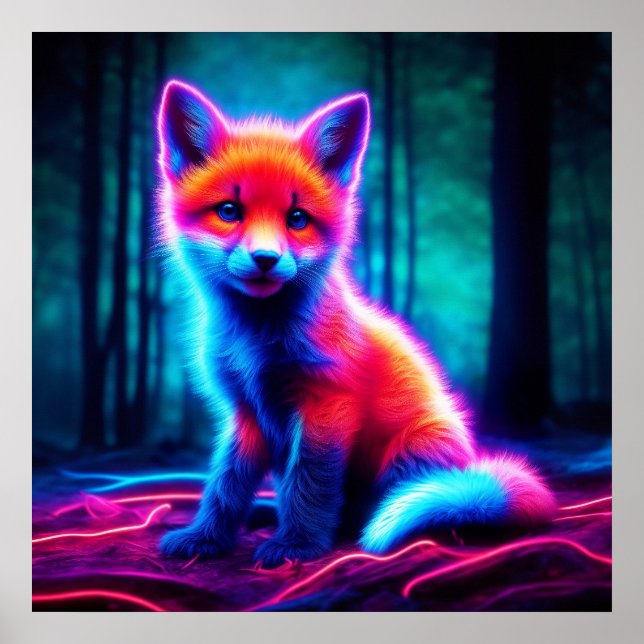 Luminescent fox animal deep dark woodland poster (Front)
