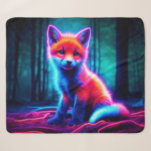 Luminescent fox animal deep dark woodland sherpa blanket