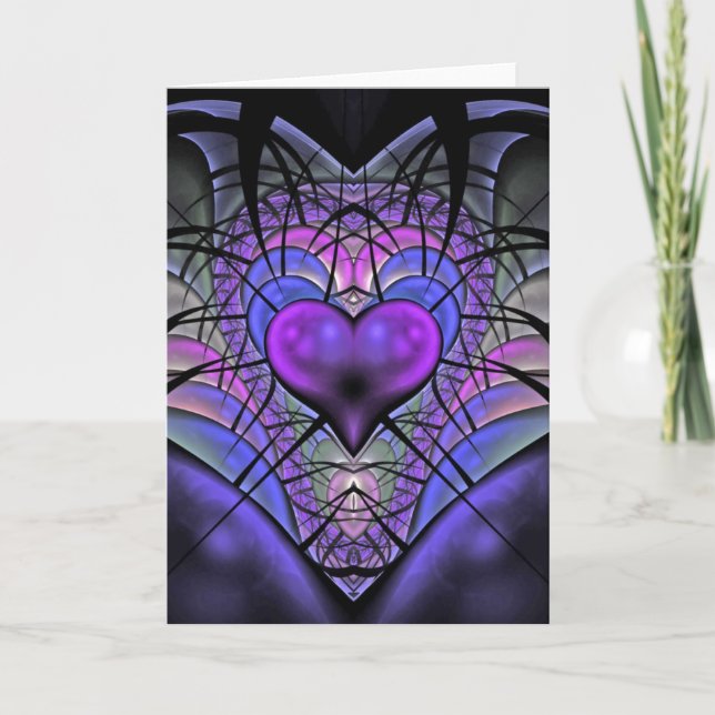 Luminescent Heart Fractal Greetings Cards (Front)