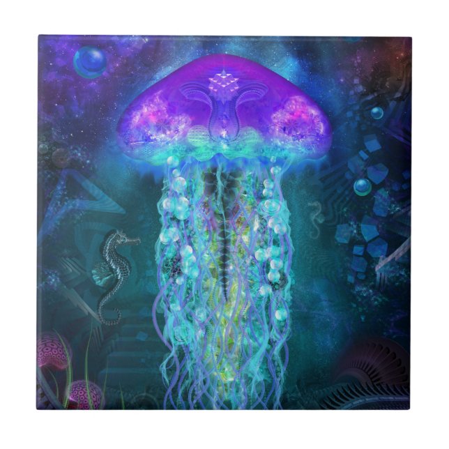 Luminescent Jellyfish Ceramic Tile (Front)