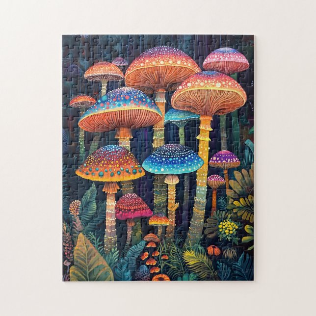 Luminescent Mushrooms Colourful Jungle Jigsaw Puzzle (Vertical)