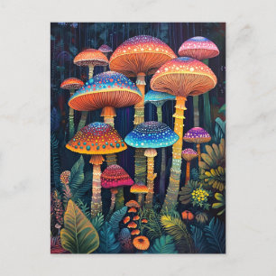 Luminescent Mushrooms Colourful Jungle Postcard