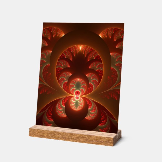 Luminous abstract modern orange red Fractal Acrylic Sign (Angle)