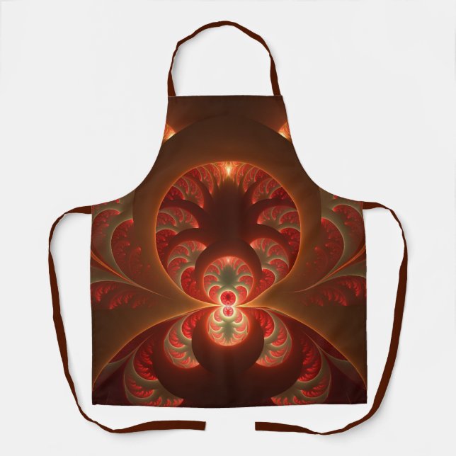 Luminous Abstract Modern Orange Red Fractal Apron (Front)