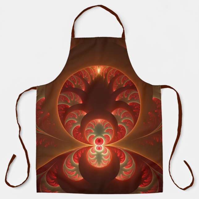 Luminous Abstract Modern Orange Red Fractal Apron (Front)