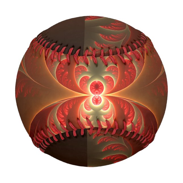 Luminous Abstract Modern Orange Red Fractal Baseball (Front)