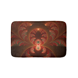 Luminous Abstract Modern Orange Red Fractal Bath Mat