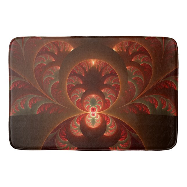 Luminous Abstract Modern Orange Red Fractal Bath Mat (Front)