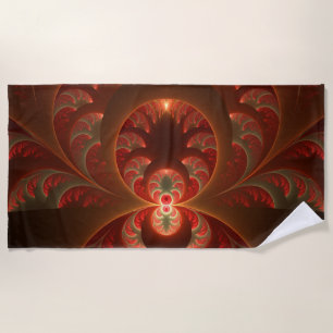 Luminous abstract modern orange red Fractal Beach Towel