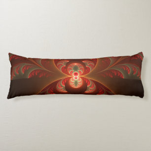 Luminous abstract modern orange red Fractal Body Cushion