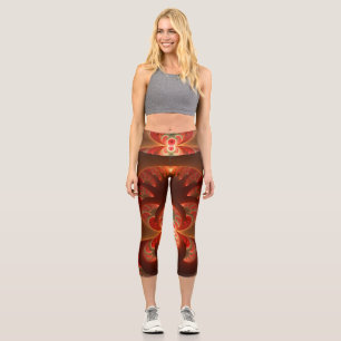 Luminous abstract modern orange red Fractal Capri Leggings