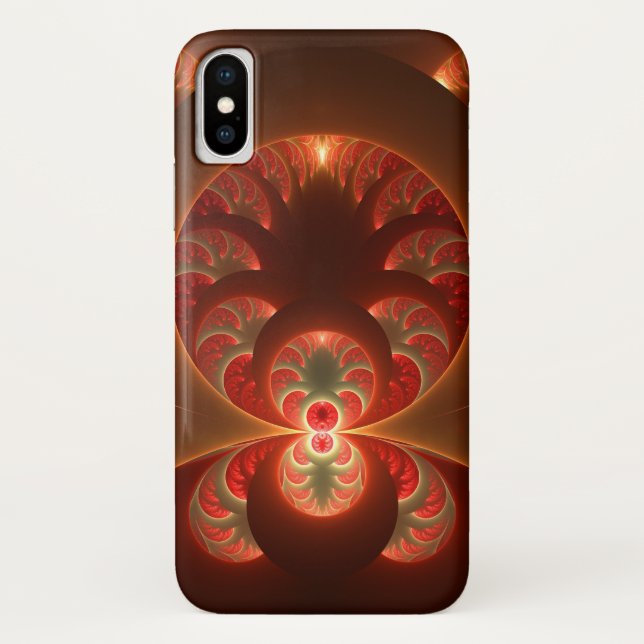 Luminous abstract modern orange red Fractal Case-Mate iPhone Case (Back)