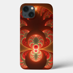 Luminous Abstract Modern Orange Red Fractal iPhone 13 Case