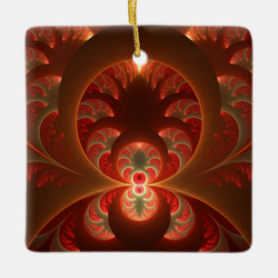 Luminous Abstract Modern Orange Red Fractal Ceramic Ornament