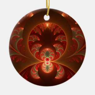 Luminous Abstract Modern Orange Red Fractal Ceramic Ornament