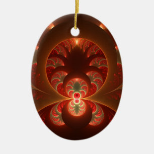 Luminous Abstract Modern Orange Red Fractal Ceramic Ornament