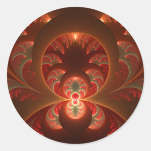 Luminous abstract modern orange red Fractal Classic Round Sticker