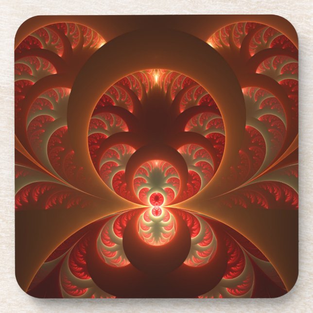 Luminous abstract modern orange red Fractal Coaster (Front)