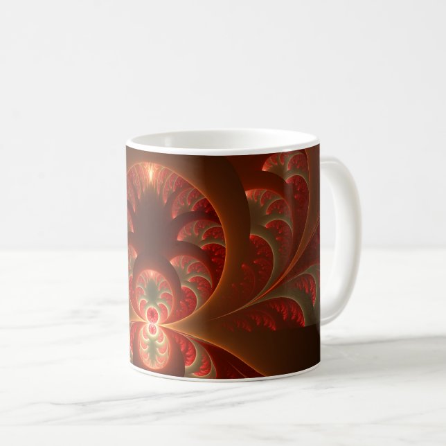 Luminous abstract modern orange red Fractal Coffee Mug (Front Right)