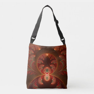 Luminous abstract modern orange red Fractal Crossbody Bag