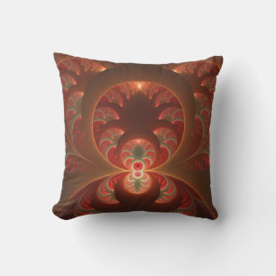 Luminous abstract modern orange red Fractal Cushion