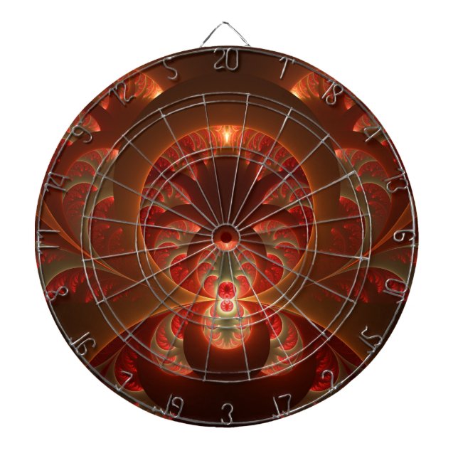 Luminous abstract modern orange red Fractal Dartboard (Front)