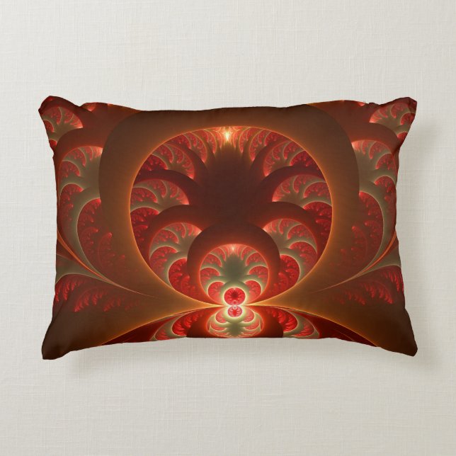 Luminous abstract modern orange red Fractal Decorative Cushion (Front)