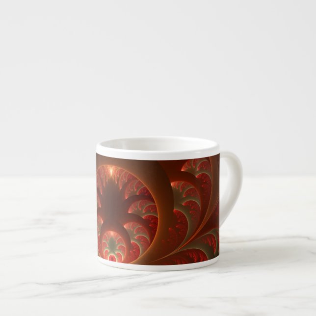 Luminous Abstract Modern Orange Red Fractal Espresso Cup (Front Right)