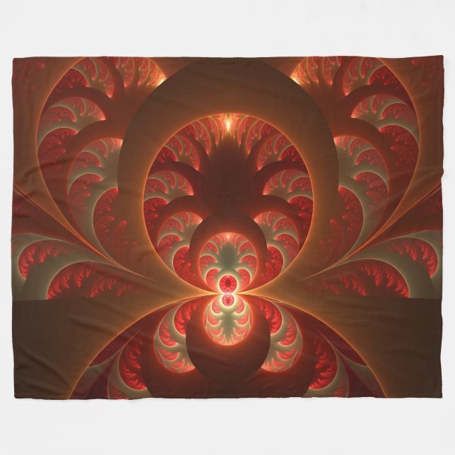 Luminous abstract modern orange red Fractal Fleece Blanket (Front (Horizontal))