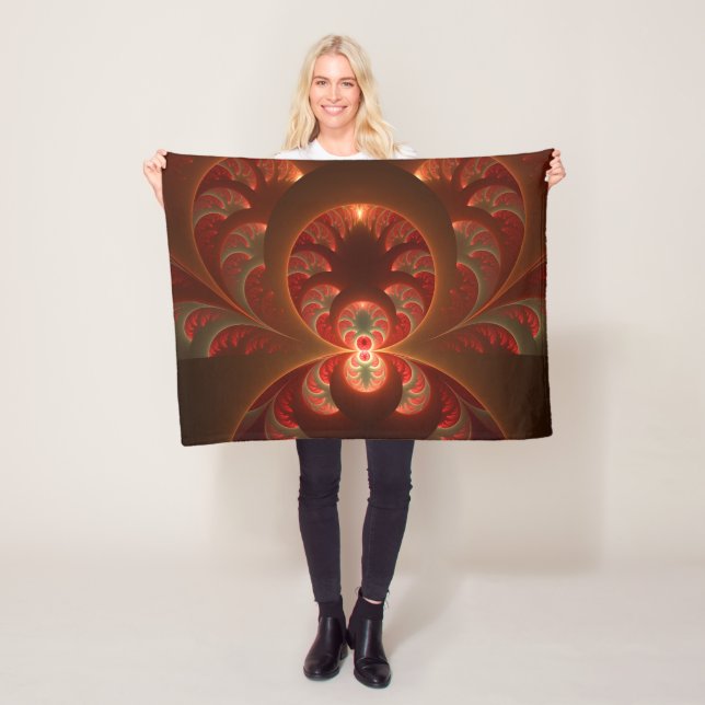 Luminous abstract modern orange red Fractal Fleece Blanket (In Situ)