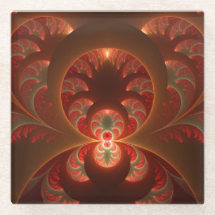 Luminous abstract modern orange red Fractal Glass Coaster